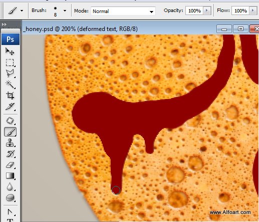 Honey leaking effect on the delicious pancake. Honey, sweet text effect, honey drops, realistic honey effect liquid honey, thin russian pancake.